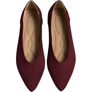 Women's Red  Flats Pointed Toe Knit Ballet breathable Comfortable Rubber Shoes